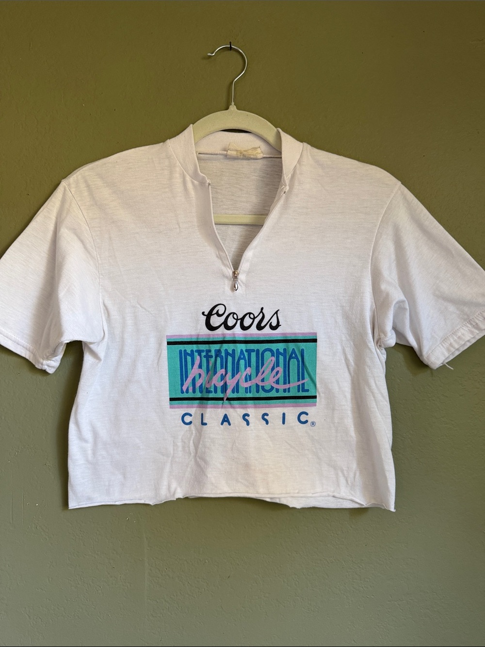 Coors White Cropped Zip-Front Graphic Tee